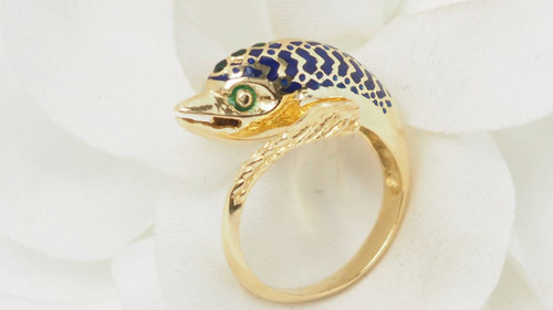 Bague Dauphin en or jaune et émail