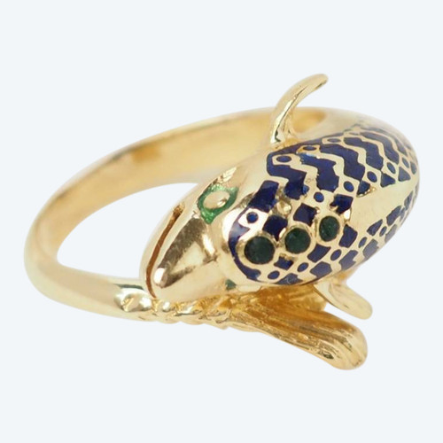 Bague Dauphin en or jaune et émail