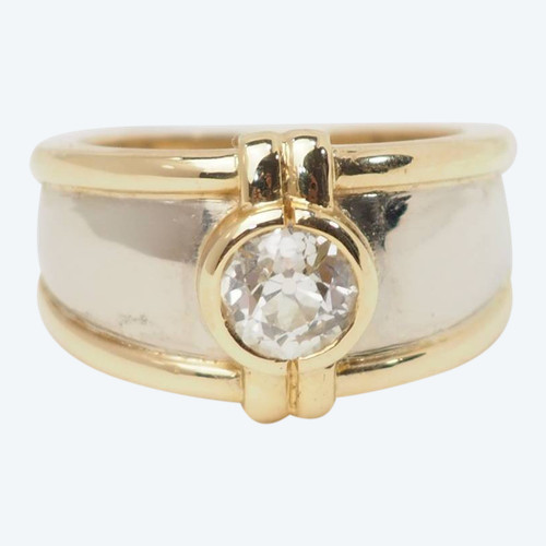 Two-tone gold and diamond bangle ring