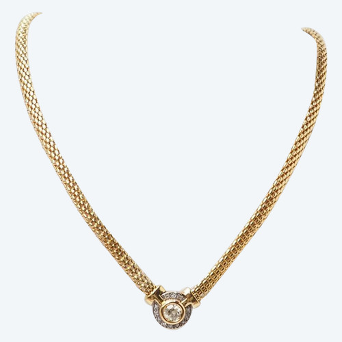 Solitaire necklace in yellow gold and diamond