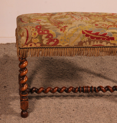 Louis XIII Bench In Walnut With Its Tapestry - ... | Antikeo