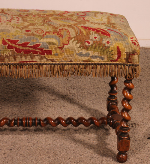 Louis XIII Bench In Walnut With Its Tapestry