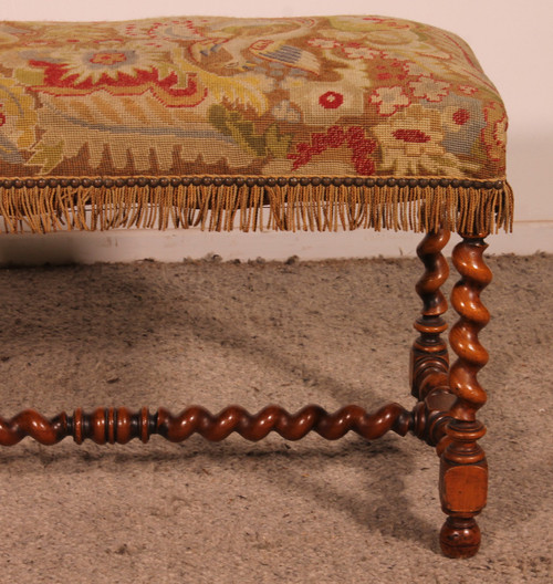 Louis XIII Bench In Walnut With Its Tapestry