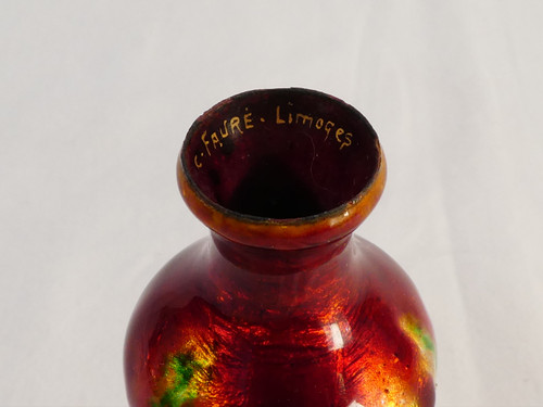 CAMILLE FAURÉ LIMOGES enamel soliflore vase