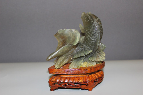 Koi Carp In Carved Green Stone Origin China XX