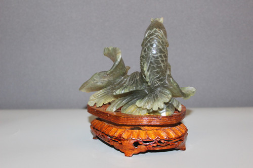 Koi Carp In Carved Green Stone Origin China XX