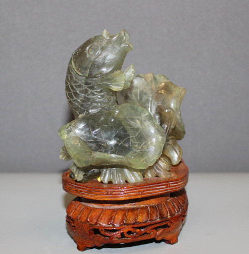 Koi Carp In Carved Green Stone Origin China XX