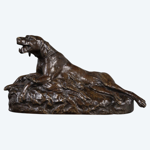 Sculpture - Chien Au Lièvre , Émile - Louis Truffot (1843-1896) - Bronze