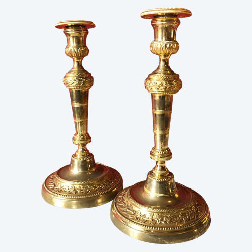 Pair of candlesticks with mistletoe branches, Louis XVI period