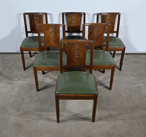 Suite de 6 Chaises Art Déco en Acajou massif – 1940