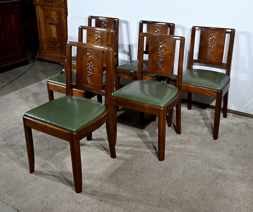 Suite de 6 Chaises Art Déco en Acajou massif – 1940