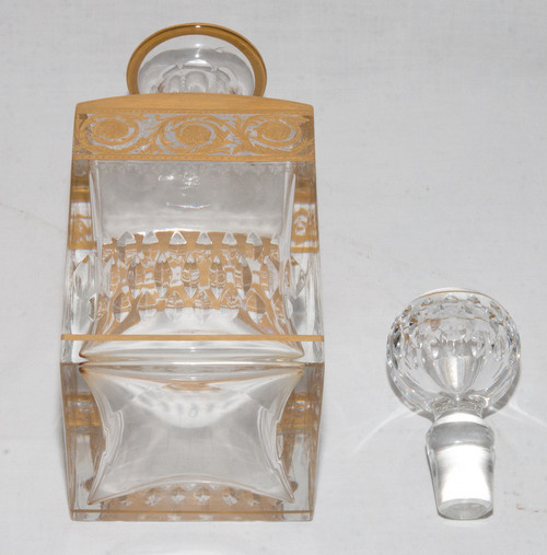 6 Saint Louis Crystal Whiskey Glasses and Carafe Thistle Gold Model