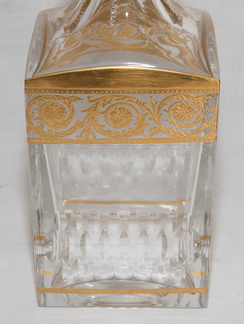 6 Saint Louis Crystal Whiskey Glasses and Carafe Thistle Gold Model