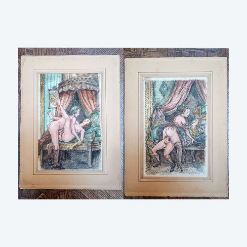 TWO EROTIC WATERCOLORS