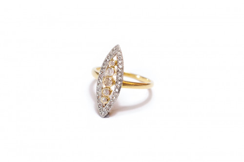 Marquise Diamanten Ring aus 18 Karat Gelbgold und Platin, Verlobungsring, Ehering