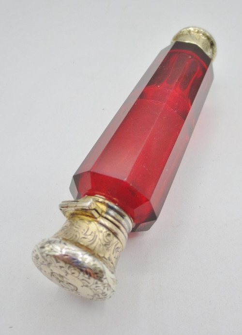 Crystal and silver-gilt perfume bottle, 19th century.