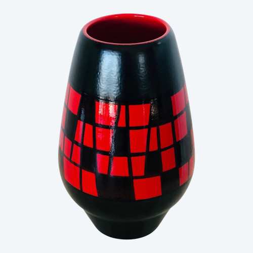 Vaso piriforme in ceramica rossa e nera di Elchinger, Francia anni '60