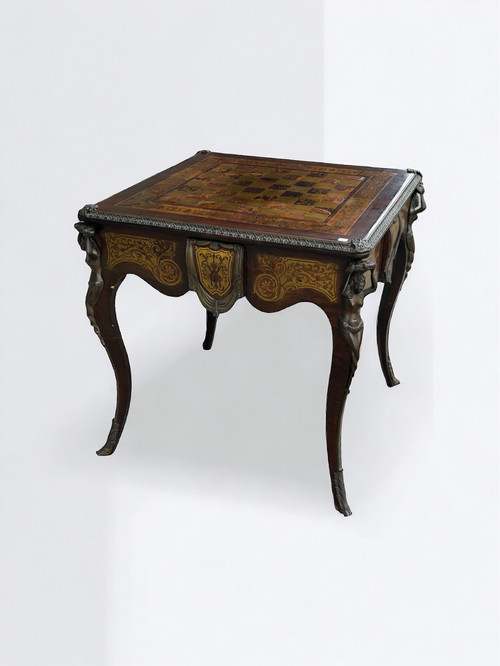 Louis XV Napoleon III Style Games Table Boulle Marquetry 20th Century Period