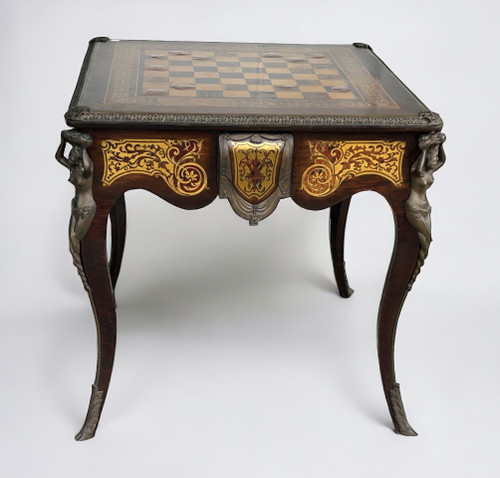 Louis XV Napoleon III Style Games Table Boulle Marquetry 20th Century Period