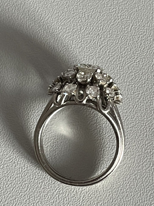 5079- Gold Thread Dome Ring Gray Platinum Diamonds (1.20 Ct In The Center)