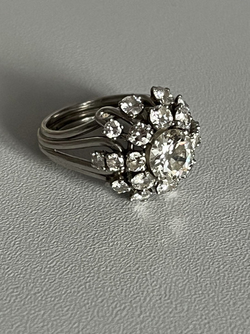 5079- Gold Thread Dome Ring Gray Platinum Diamonds (1.20 Ct In The Center)