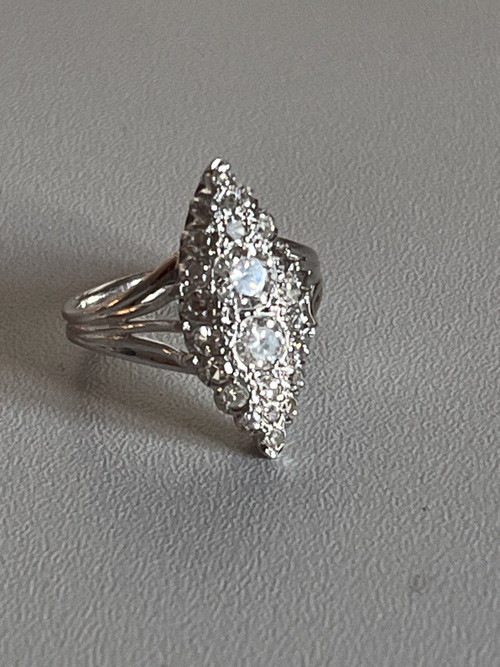 5087- Old Marquise Ring White Gold Platinum Diamonds