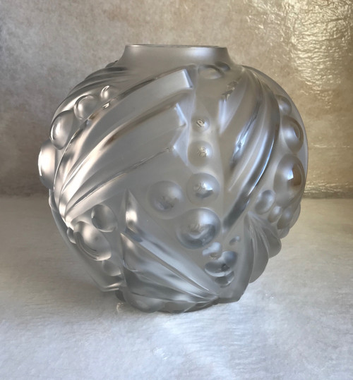 Art Deco blown-molded glass vase signed Degué