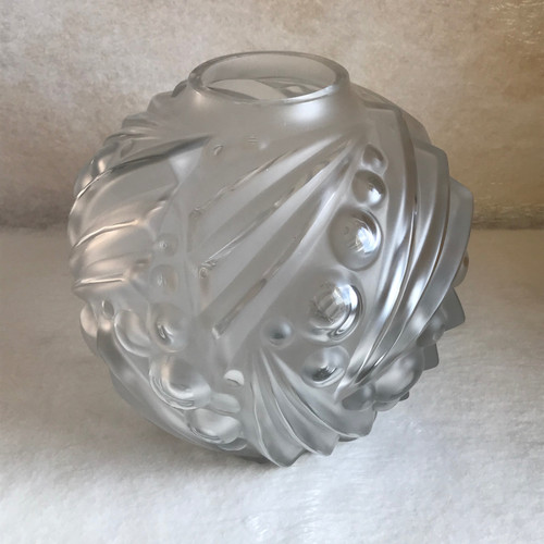 Art Deco blown-molded glass vase signed Degué