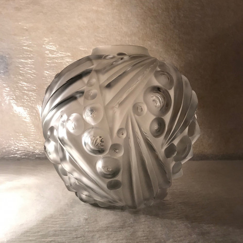 Art Deco blown-molded glass vase signed Degué