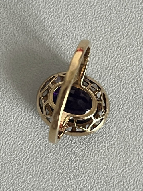 5223- Antique Gold Amethyst Diamond Ring