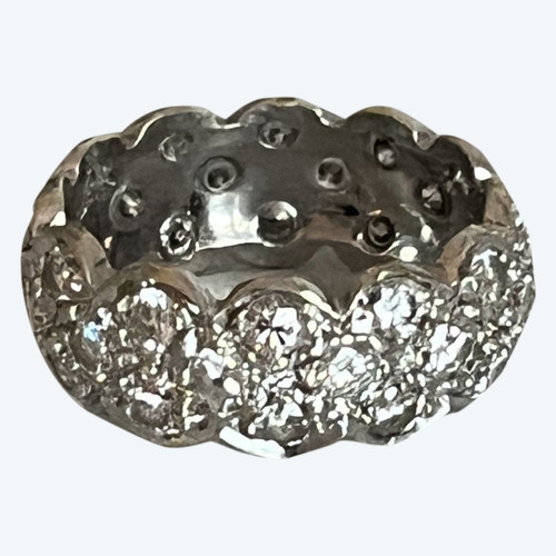 5233- Bague Bandeau Or Gris Diamants