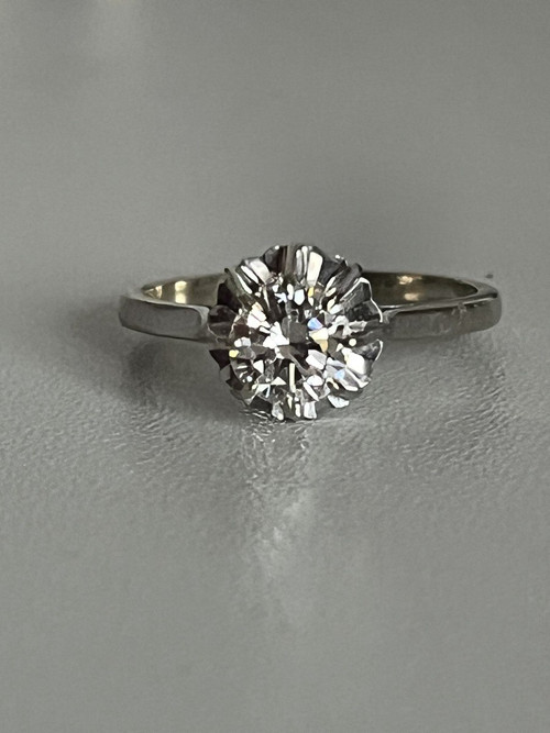 5241- Bague Solitaire Or Gris Diamant 0.80 Ct