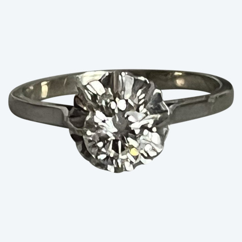 5241- Bague Solitaire Or Gris Diamant 0.80 Ct