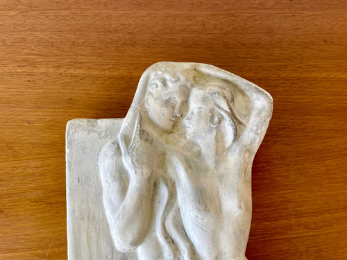 Plaster bas-relief representing Adam and Eve.