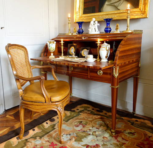 François Reuze: caned office armchair from the Louis XV period, stamped