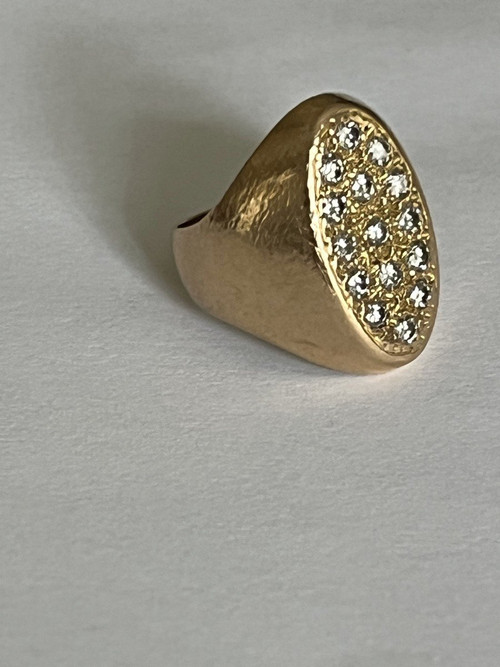 4459- Yellow Gold Diamond Signet Ring