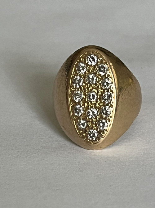 4459- Yellow Gold Diamond Signet Ring