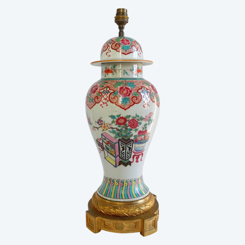 Lampe potiche en porcelaine de Chine famille rose et bronze doré, époque Napoléon III