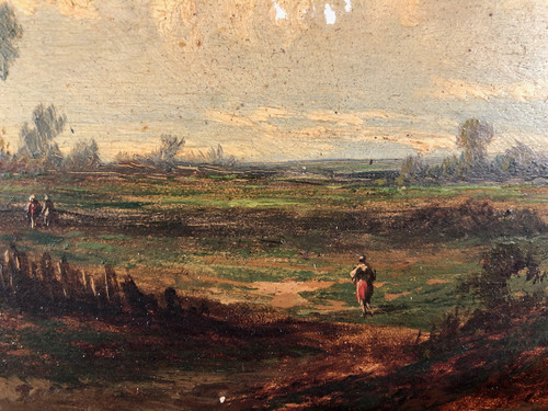 Godchaux. Olio su tavola, paesaggio animato. 19esimo secolo