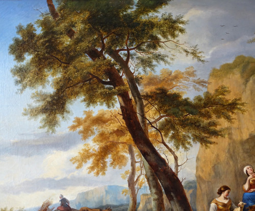 French School of the 19th century, pastoral scene in the style of Berchem, large oil on canvas