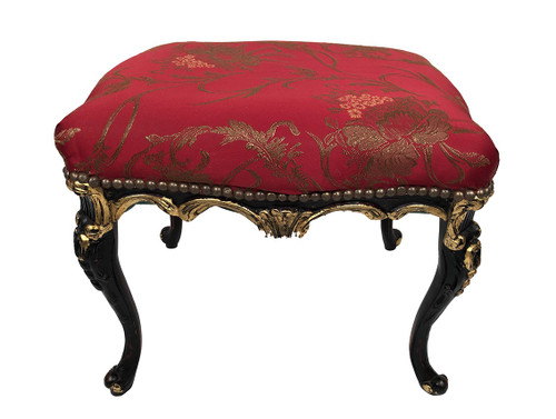 Stool in carved and black and gold lacquered wood, Louis XV style and Chinese inspiration