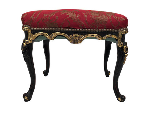 Stool in carved and black and gold lacquered wood, Louis XV style and Chinese inspiration