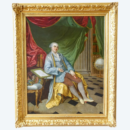 Portrait d'apparat, gentilhomme à talons rouges dans son cabinet - époque Louis XV - 90cm x 75,5cm