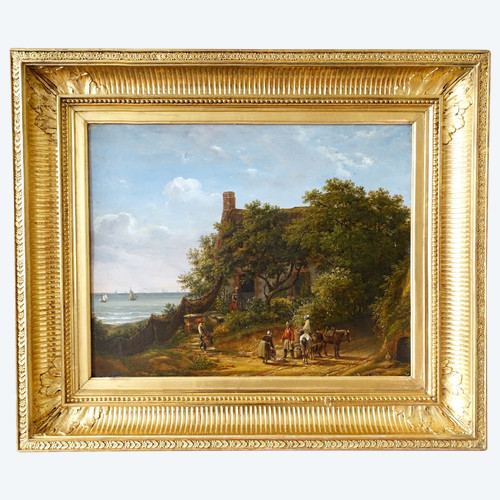 Louis Auguste Gerard: il mercante di pesce, olio su tavola di mogano - 63,2 cm x 54 cm