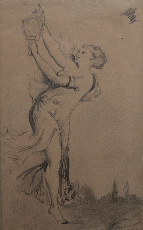 Drawing 'Allegory of Truth' signed Germain Ribot (1845-1893) with dedication "To my friend Dreyfus"