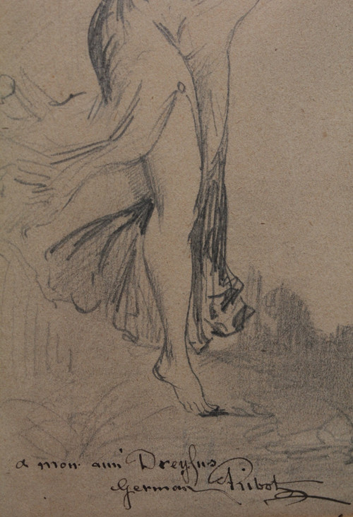 Drawing 'Allegory of Truth' signed Germain Ribot (1845-1893) with dedication "To my friend Dreyfus"