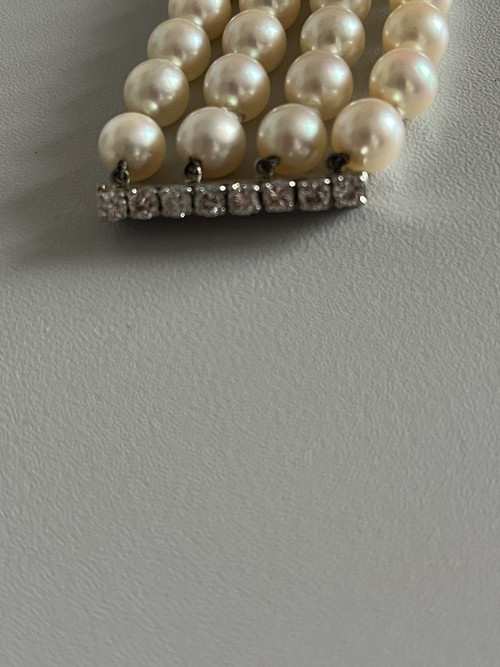 5329- Bracelet 4 Strands Of Pearls Diamond Bars