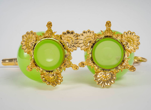 A pair of opaline ewers with gilt bronze ornamentation, Napoleon III