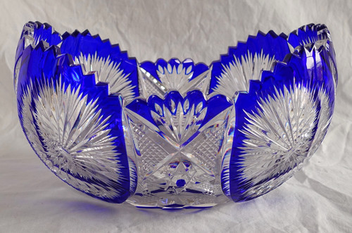 Richly cut cobalt blue overlay Baccarat crystal planter or bowl