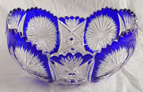 Richly cut cobalt blue overlay Baccarat crystal planter or bowl